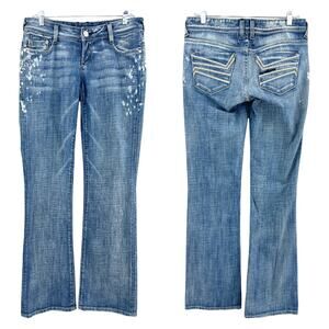 Bebe (28) (31x34) Long Distressed Bootcut Jeans Bleached Light Wash Low Rise